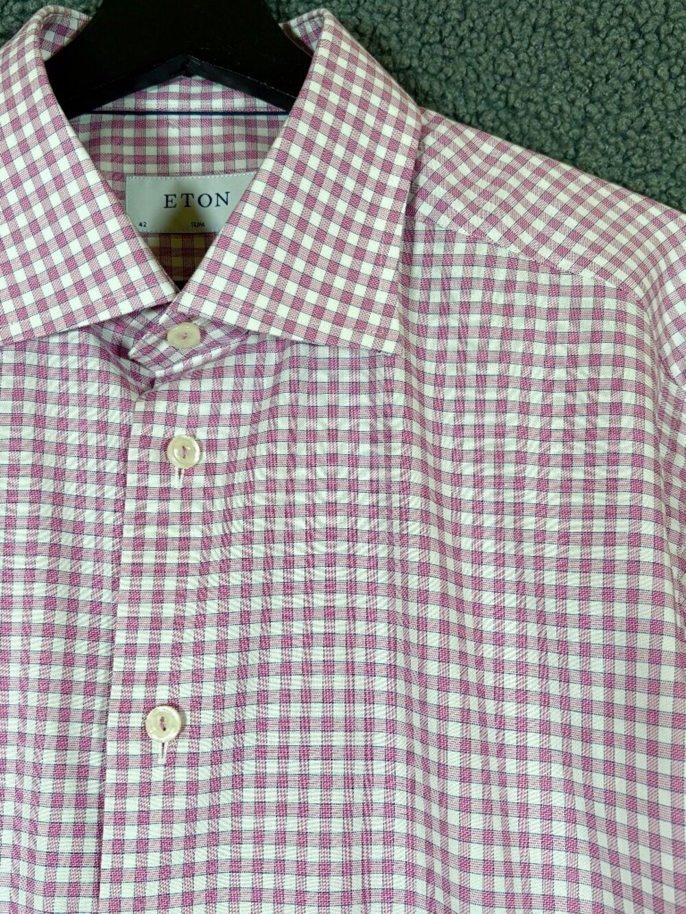 Eton Check Cotton Slim Fit Button Up Shirt - Men's Size 42/16.5 - Pink